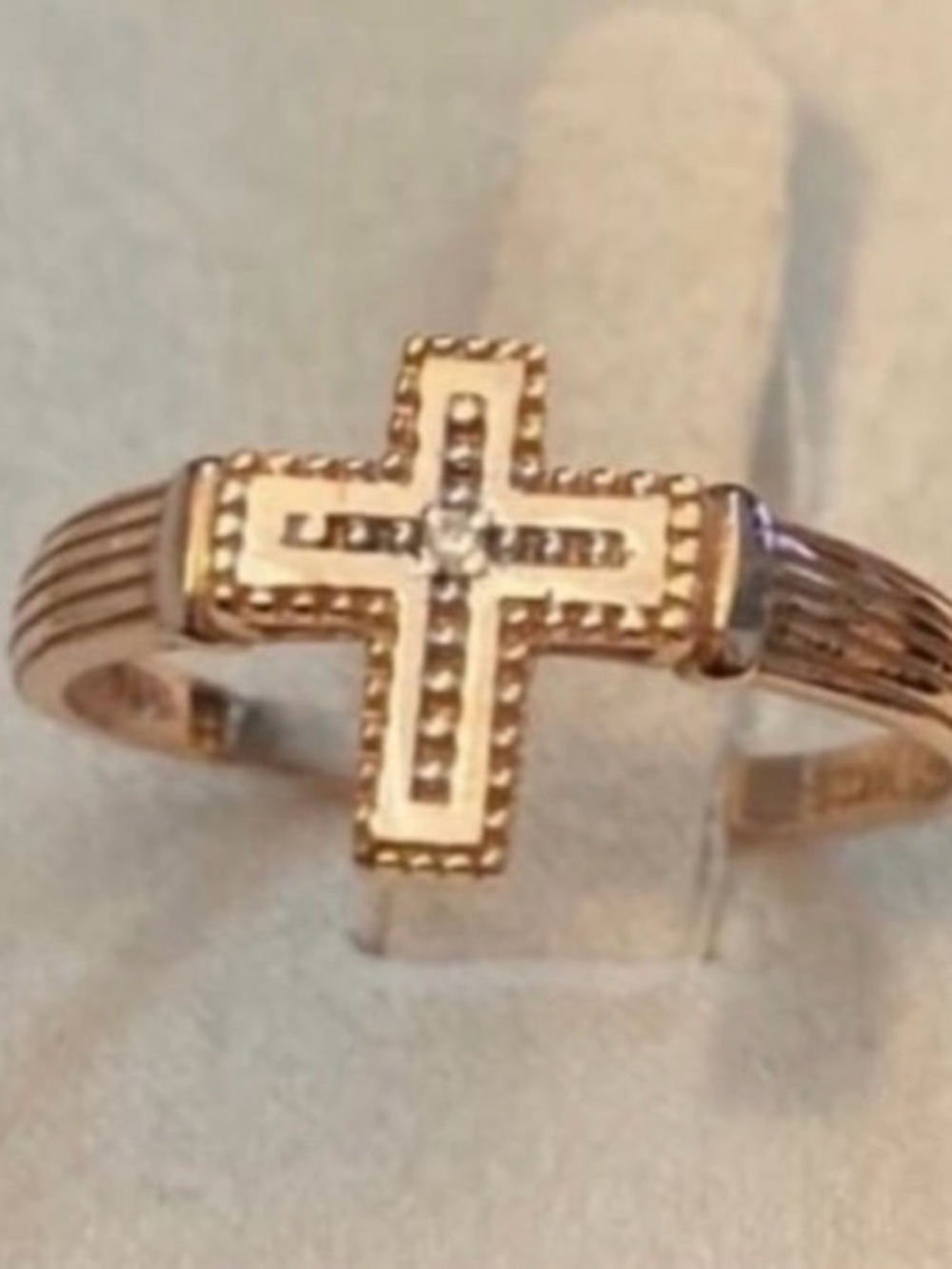 14k Rose Gold Cross Ring with Center Diamond -Fine Jewelry